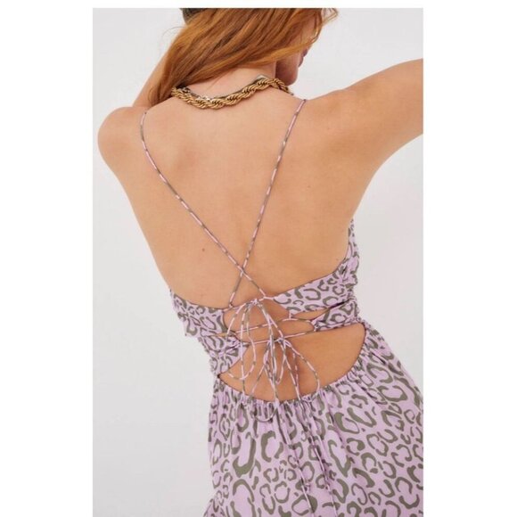 NWT For Love & Lemons June Midi Slip Dress Purple Animal Print Size Small - Picture 7 of 14